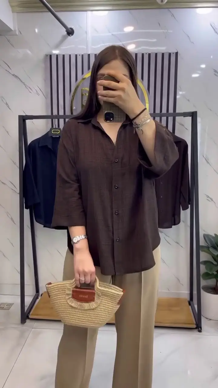 شومیز لنین قهوه‌ای از بغل