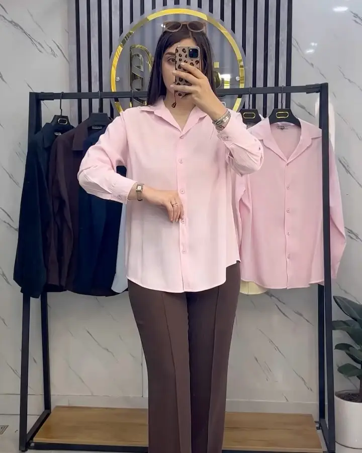 شومیز بیسیک پری سیلک صورتی روی تن