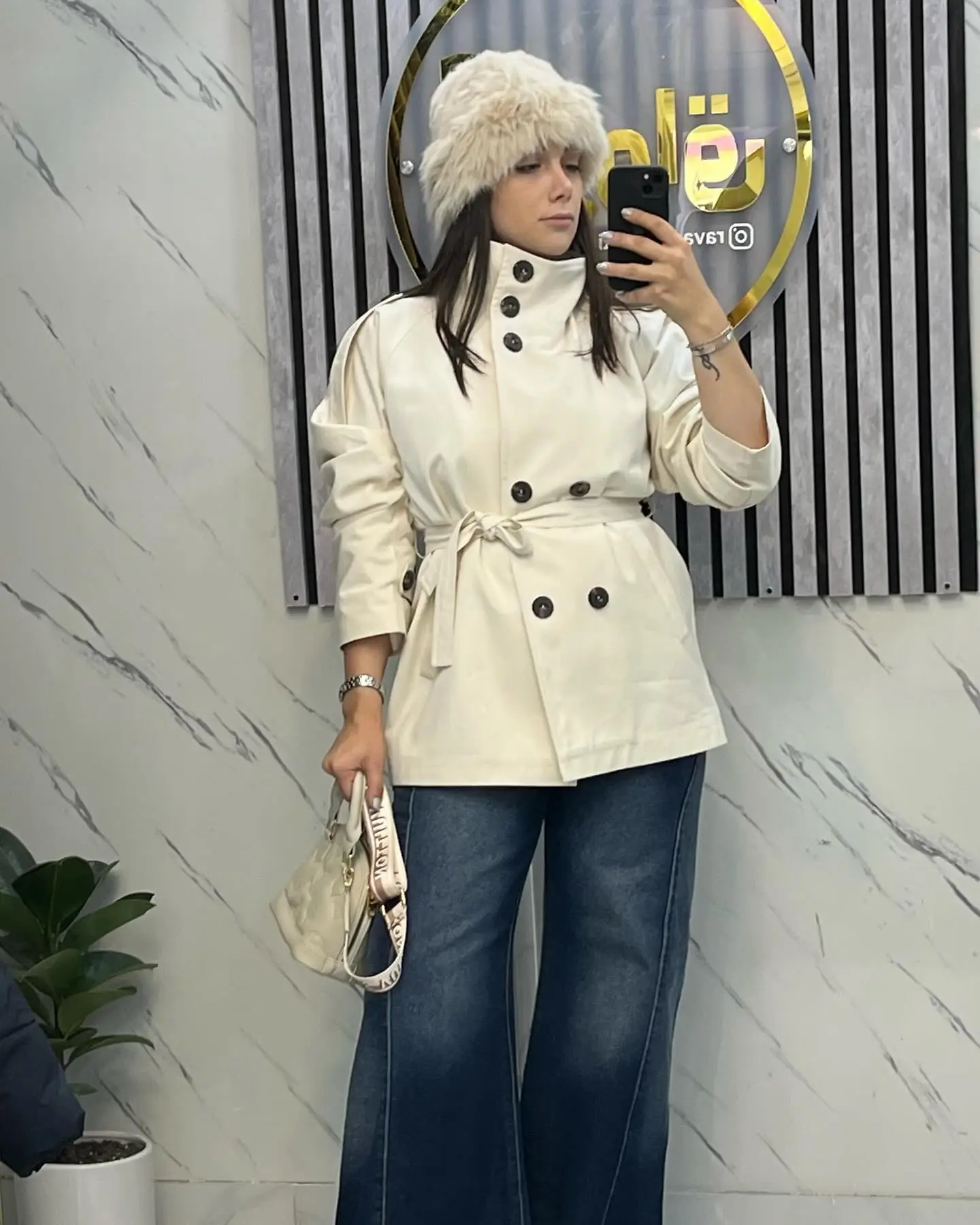 بارانی کتان یقه ایستاده استخوانی