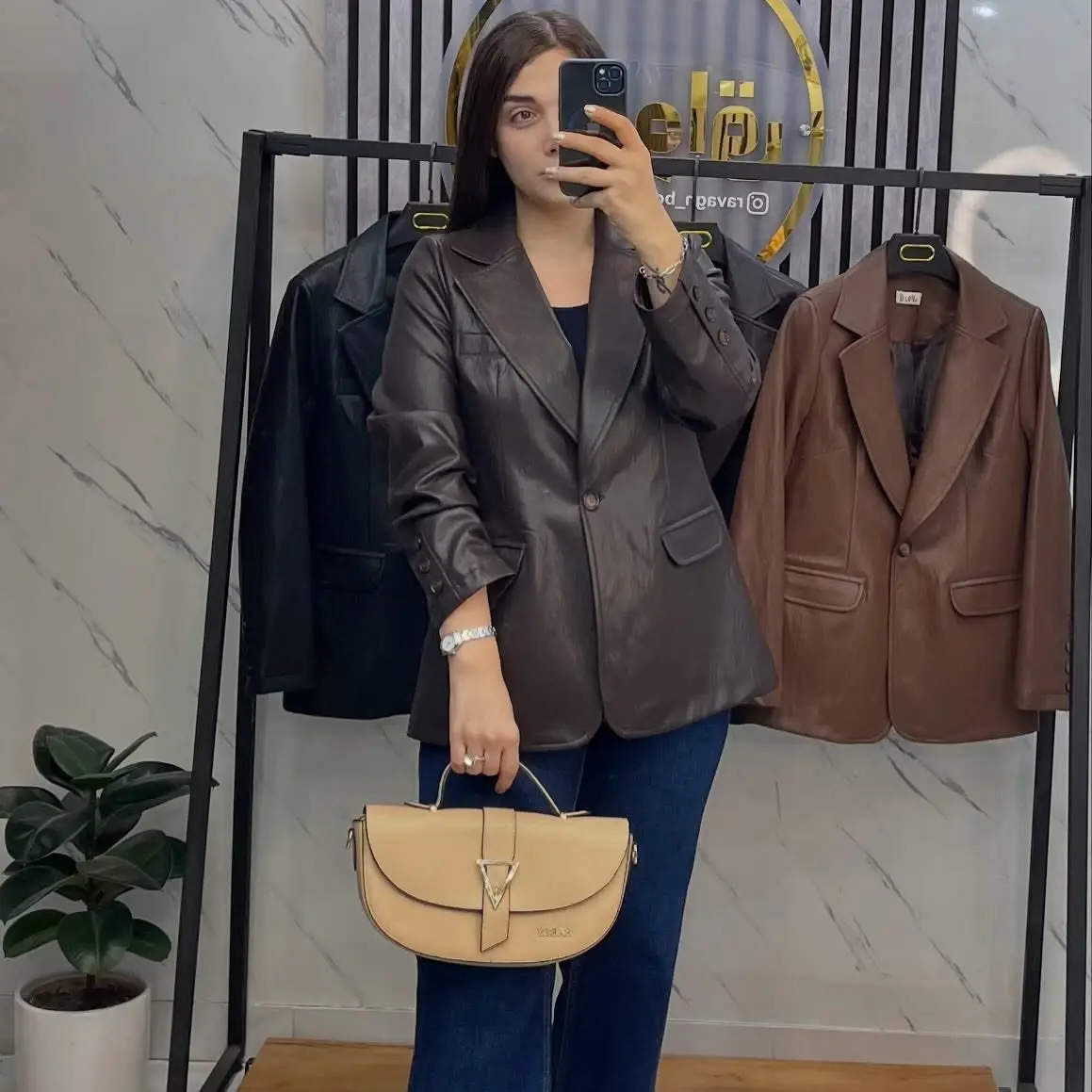 تک کت چرم — قهوه‌ای